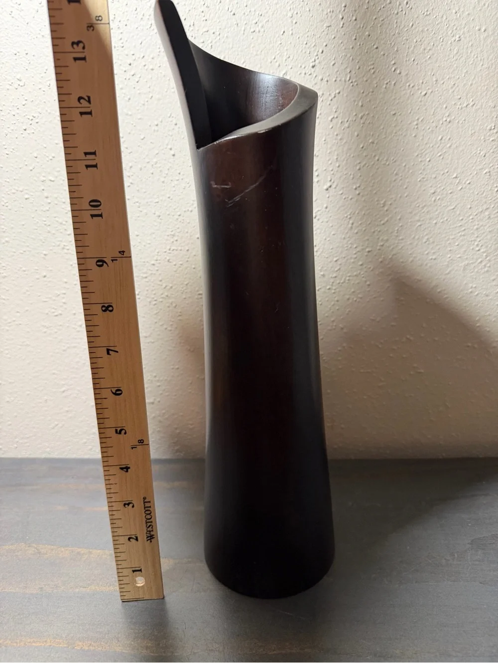 Source Unknown Dark Brown Sculptural Wooden Vase